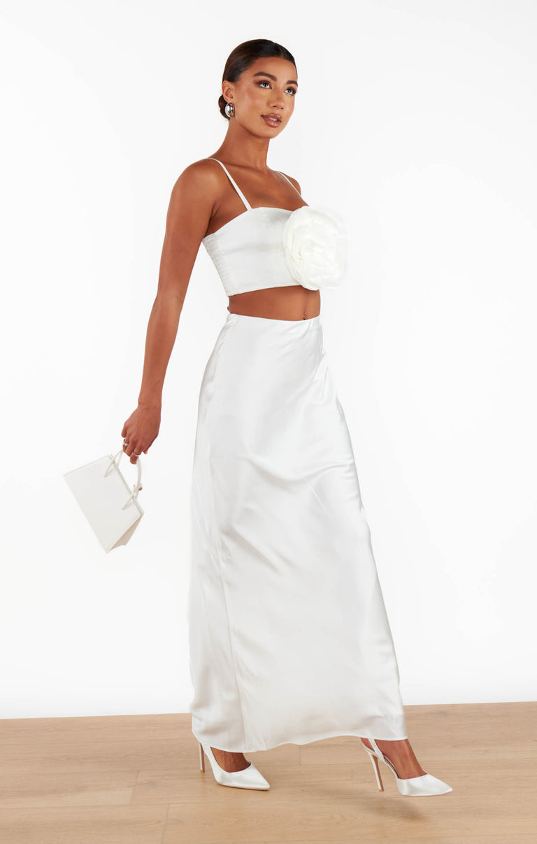 Bubbleroom MAXI SATIN SKIRT - A-lijn rok - nude Bubbleroom MAXI SATIN SKIRT - A-lijn rok - nude