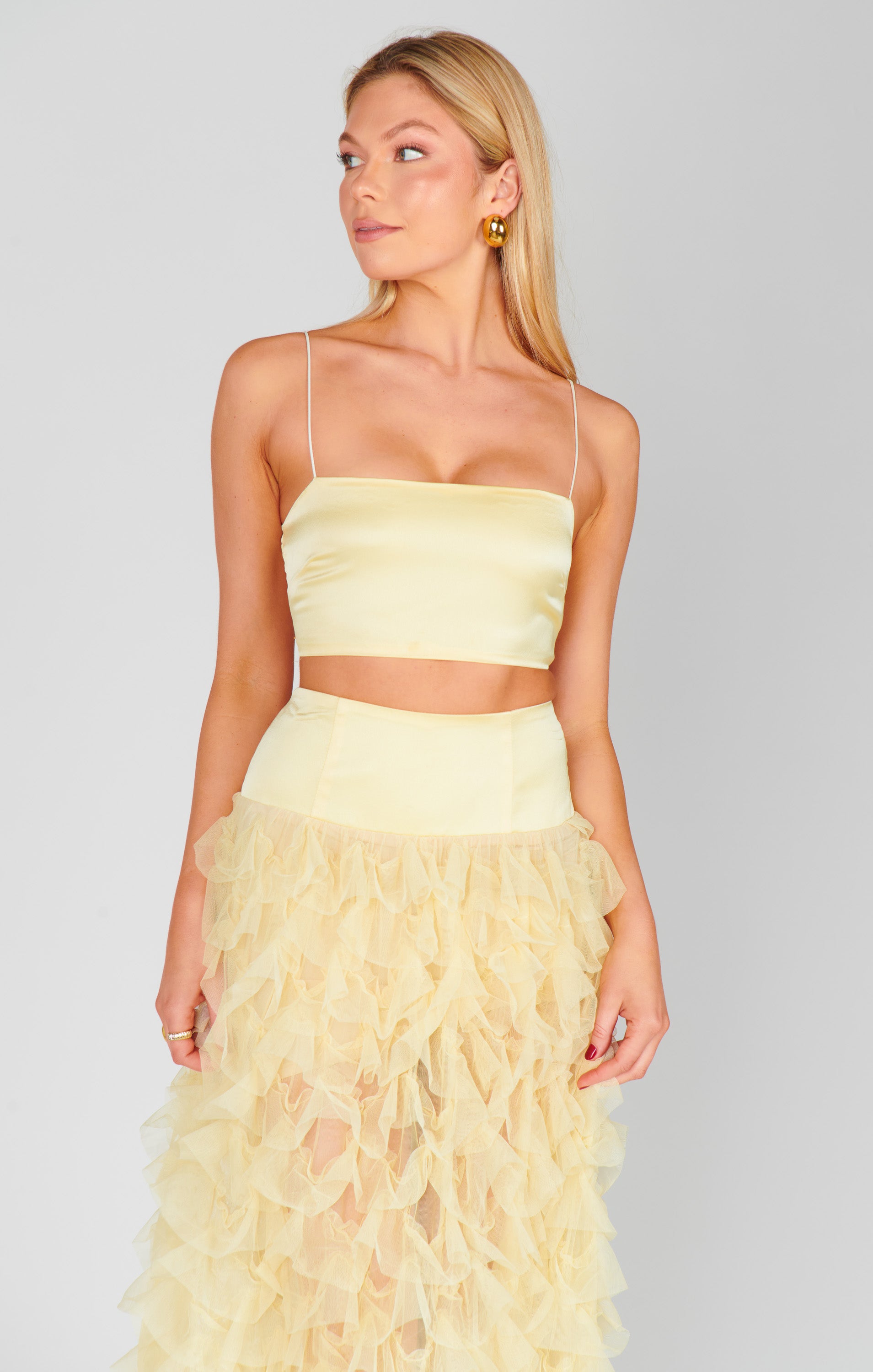 yellow tube top dress Tucker Top, in Pale Yellow Luxe Satin, Size: 2XL