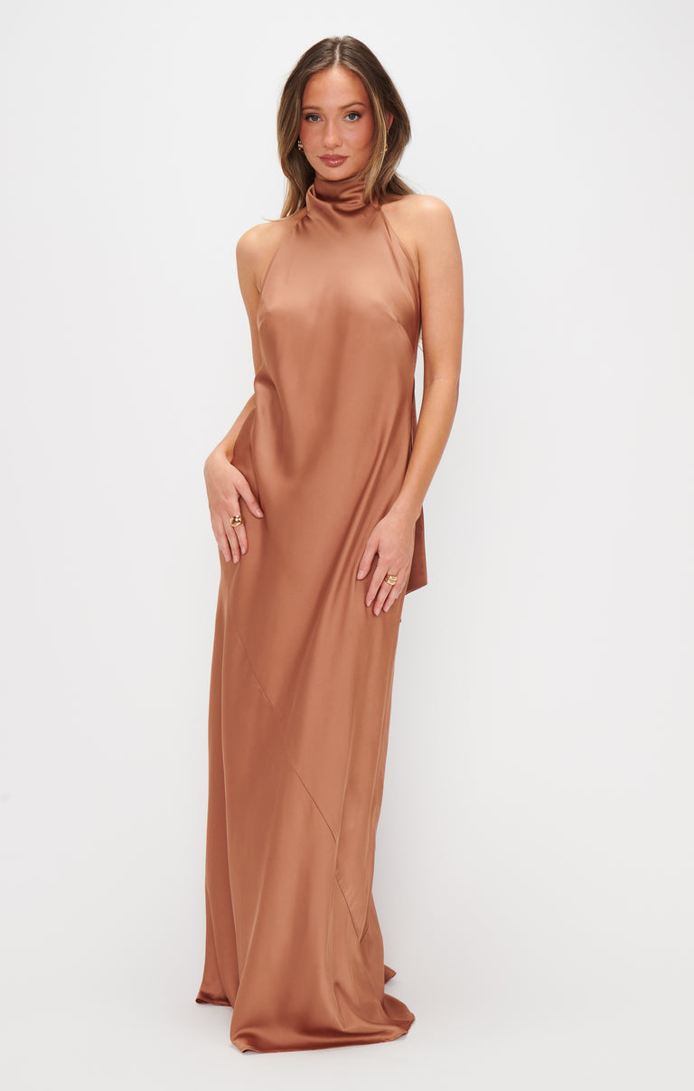 Lisa Maxi Dress, in Copper Luxe Satin, Size: Small | Show Me Your Mumu
