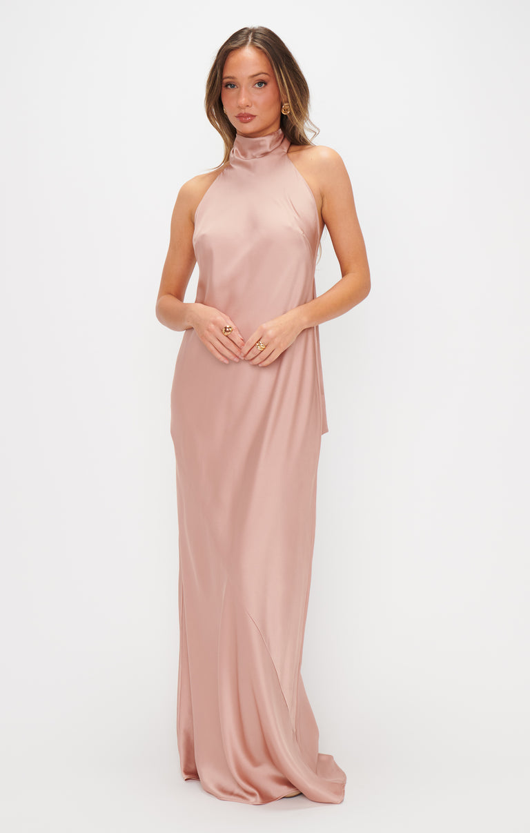 Lisa Maxi Dress, in Rose Gold Luxe Satin, Size: XS | Show Me Your Mumu