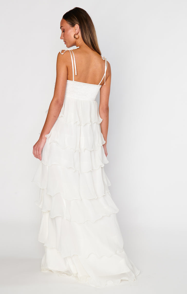 chinese dress ladies Catalina Tiered Ruffle Maxi Dress White