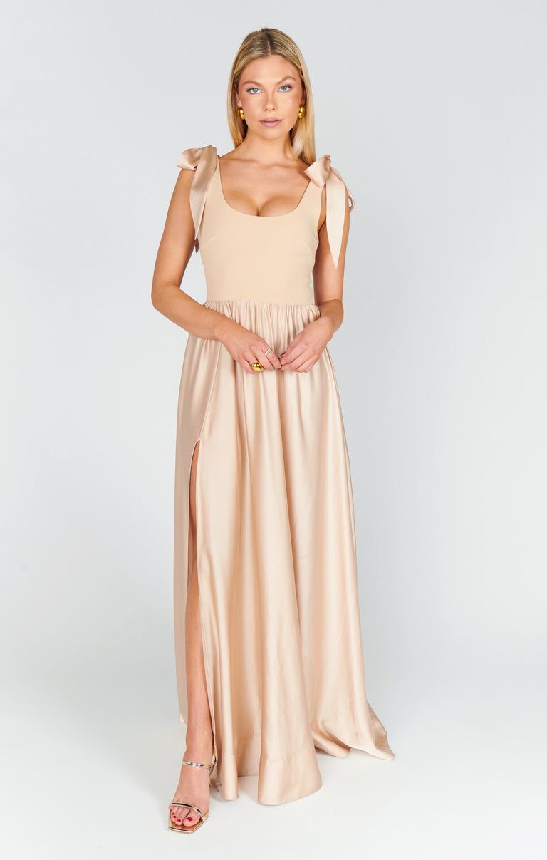 Harper Maxi Dress ~ Champagne Luxe Satin Show Me Your Mumu Harper Maxi Dress ~ Champagne Luxe Satin Show Me Your Mumu
