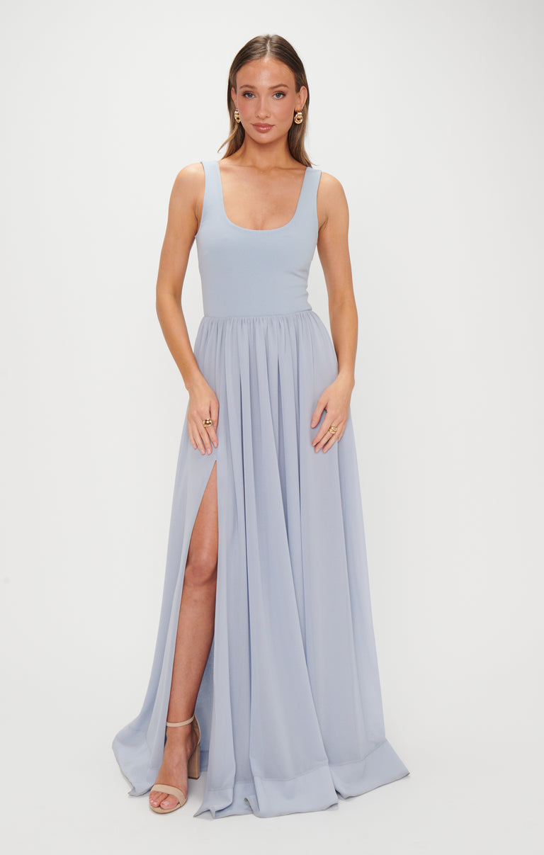 Harper Maxi Dress, in Steel Blue Chiffon, Size: XL | Show Me Your Mumu