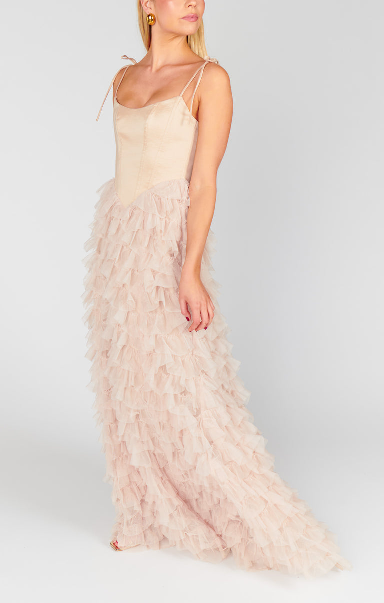 Francesca Maxi Dress, in Champagne Tulle Ruffle, Size: XL | Show Me Your Mumu