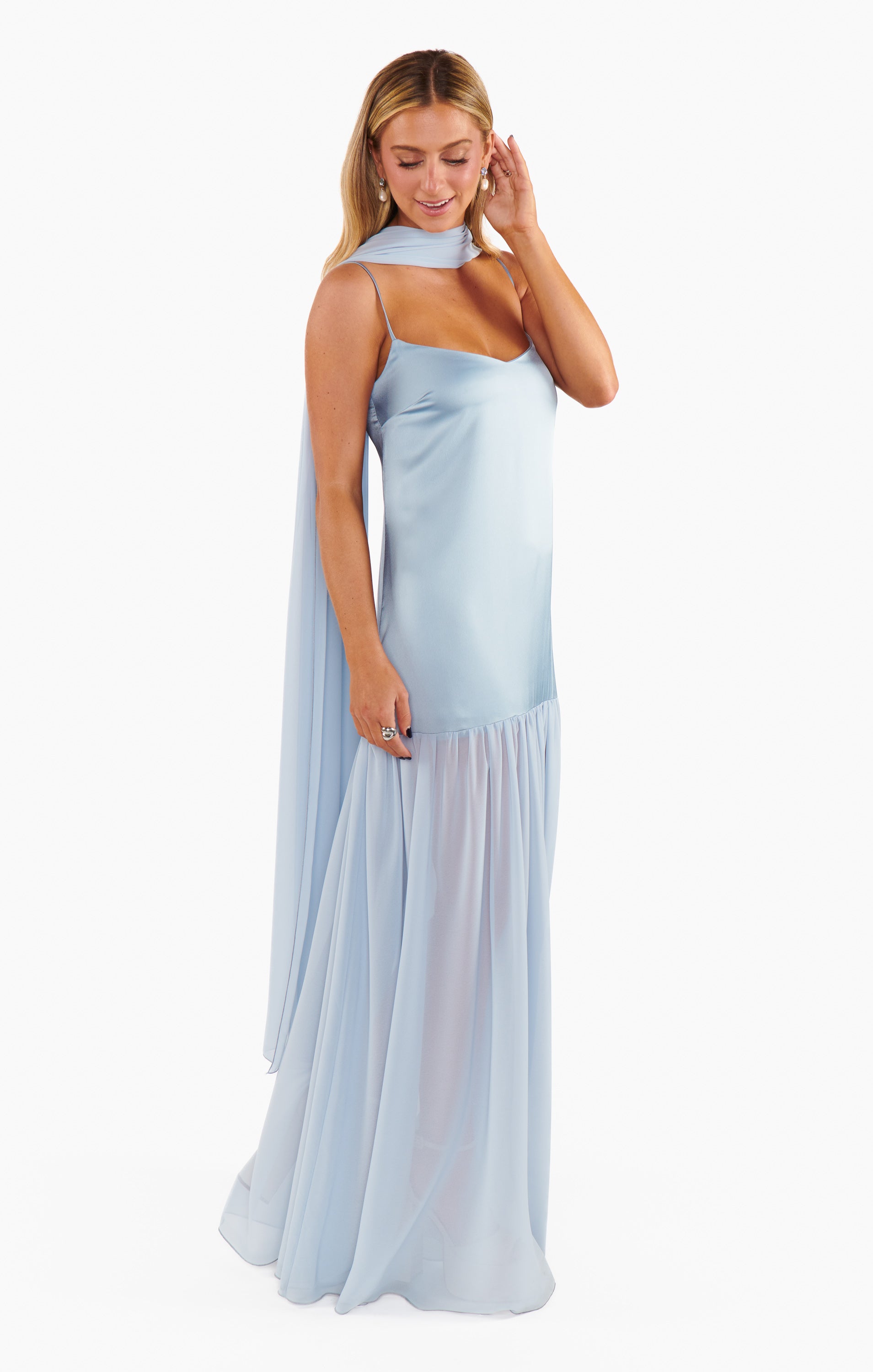 Dalia Maxi Dress ~ Steel Blue Luxe Satin – Show Me Your Mumu