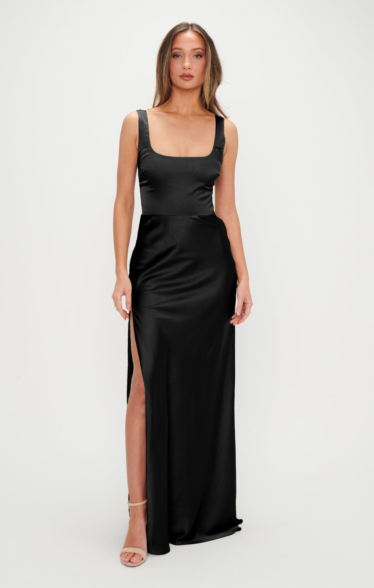 Lana Maxi Dress ~ Black Luxe Satin – Show Me Your Mumu