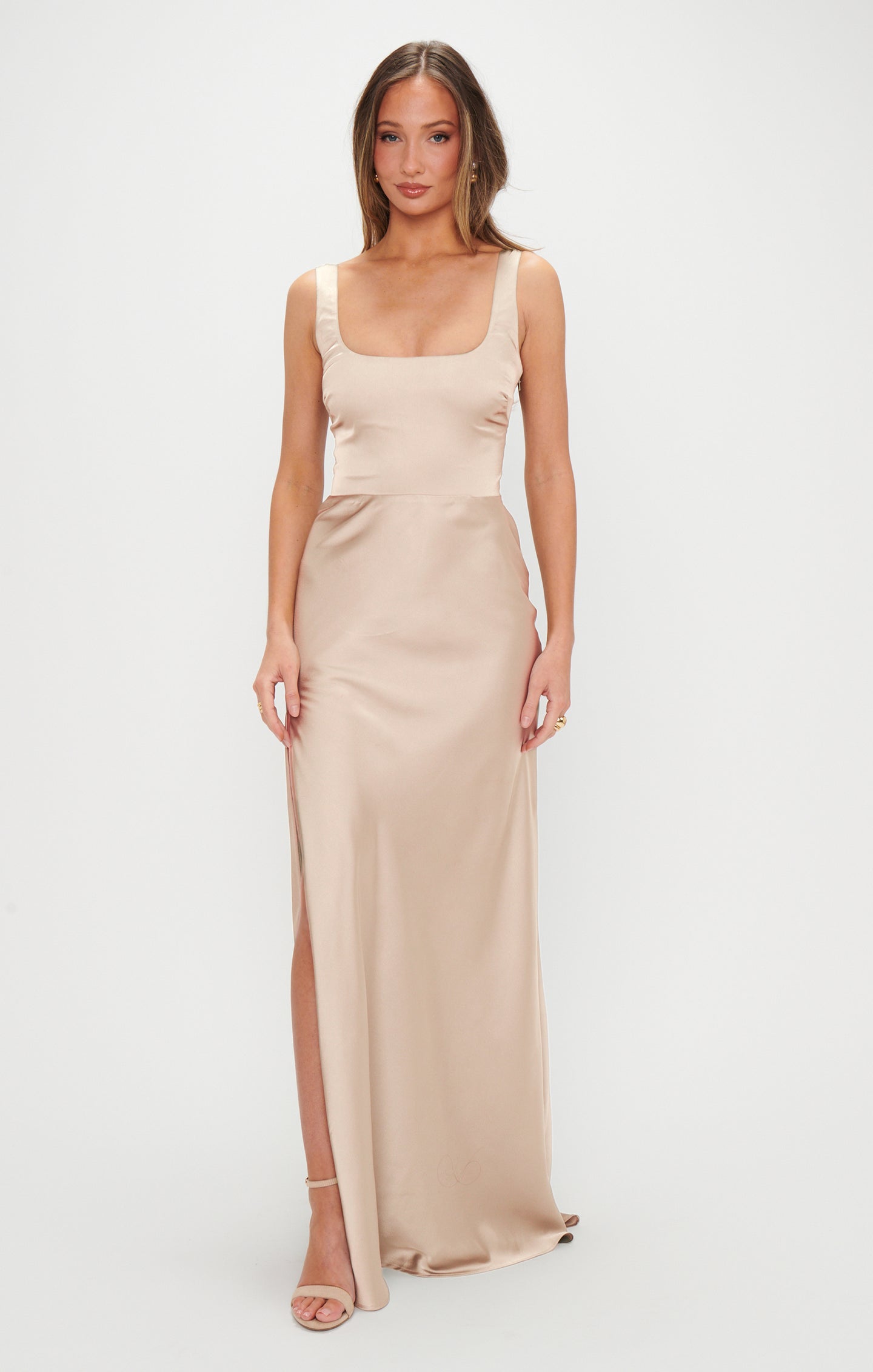 Lana Maxi Dress, in Champagne Luxe Satin, Size: Small | Show Me Your Mumu
