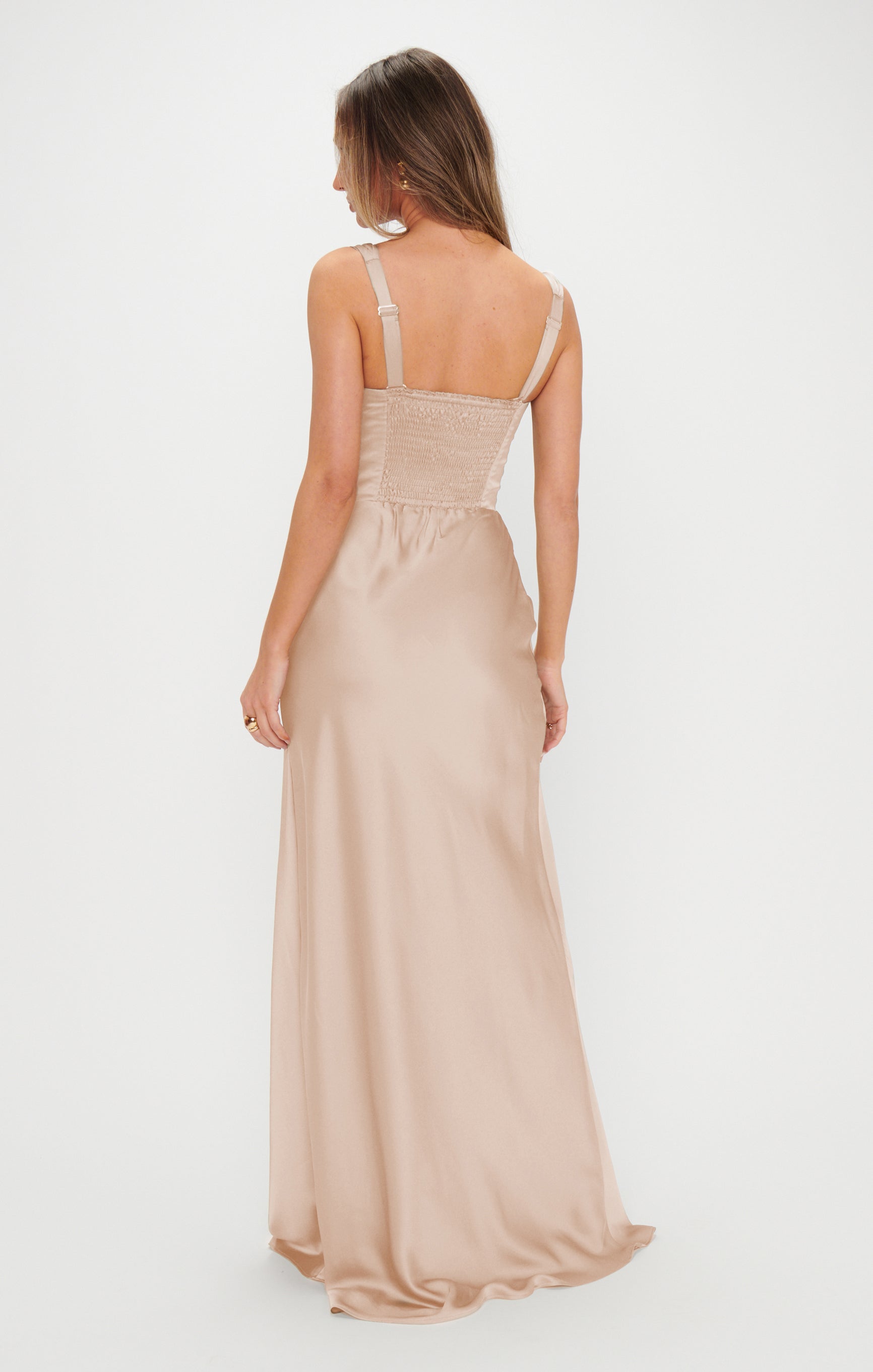 Lana Maxi Dress, in Champagne Luxe Satin, Size: Small | Show Me Your Mumu