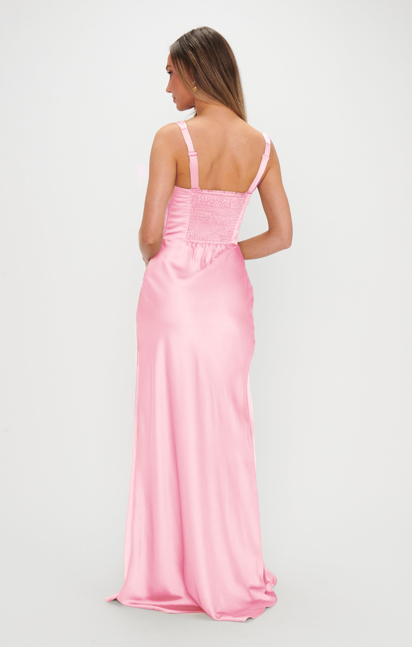 Lana Maxi Dress, in Light Pink Luxe Satin, Size: Large | Show Me Your Mumu