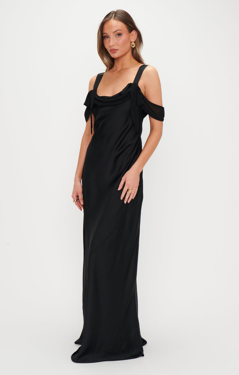 Bella Maxi Dress, in Black Luxe Satin, Size: Small | Show Me Your Mumu