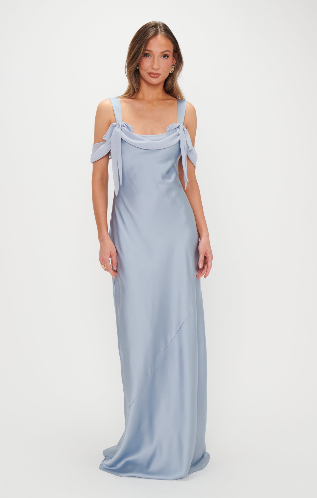 show me your mumu bridesmaid dress Bella Maxi Dress, in Steel Blue Luxe Satin, Size: XL | Clothing Size:XL Pair it with strappy EOSSJUN26PAID Black Plus Oversized Blouson