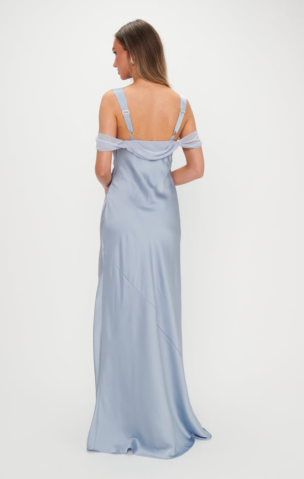 Bella Maxi Dress ~ Steel Blue Luxe Satin – Show Me Your Mumu