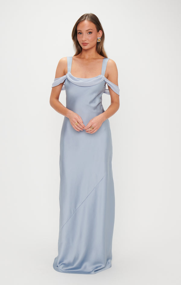 Bella Maxi Dress ~ Steel Blue Luxe Satin Show Me Your Mumu Bella Maxi Dress ~ Steel Blue Luxe Satin Show Me Your Mumu