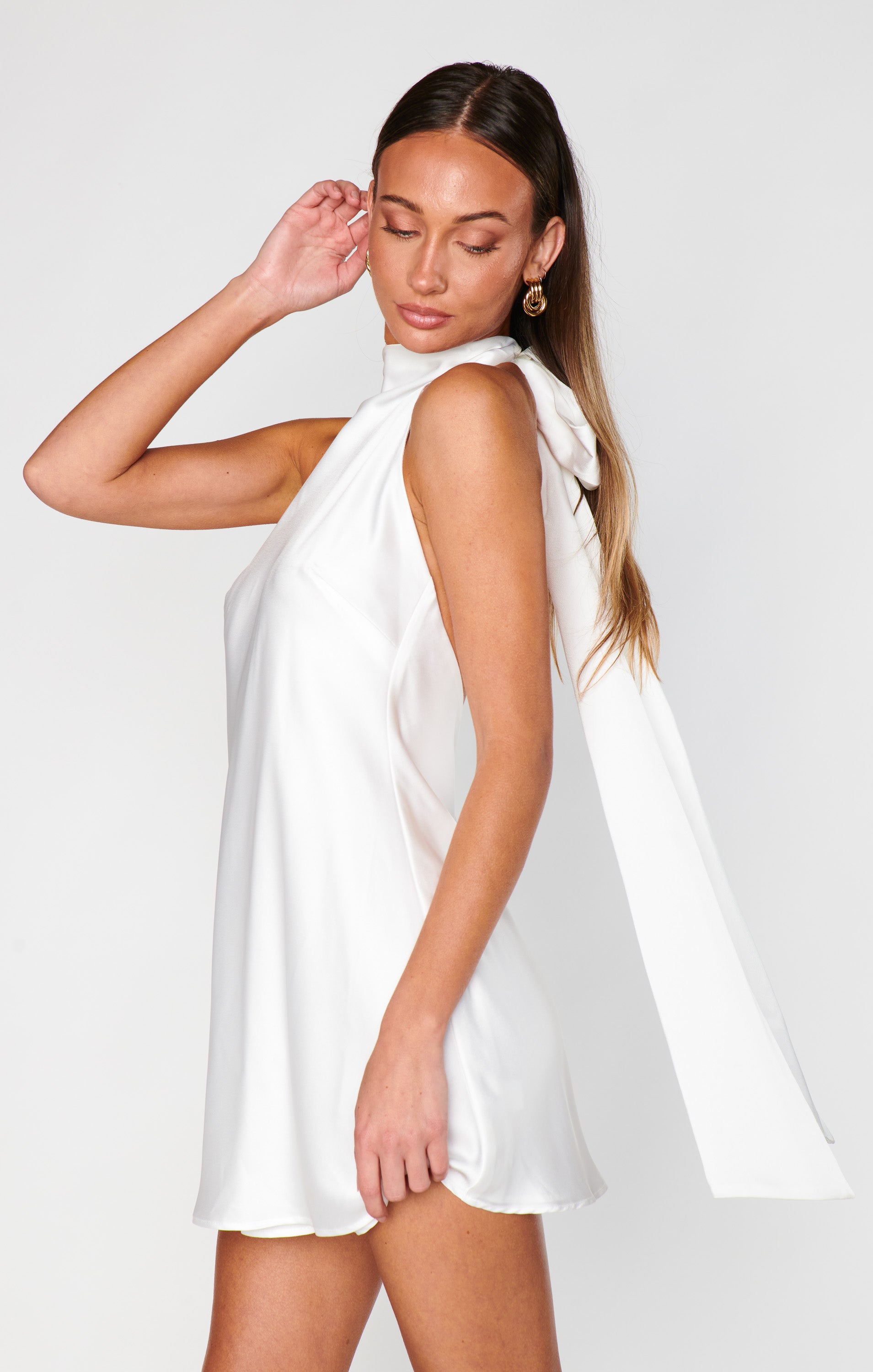 Lisa Mini Dress, in Ivory Luxe Satin, Size: XS