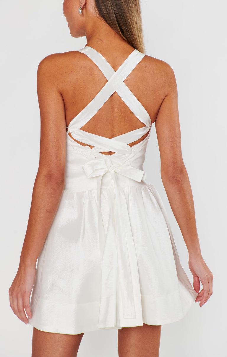 Abigail Mini Dress, in White Taffeta, Size: 2XL