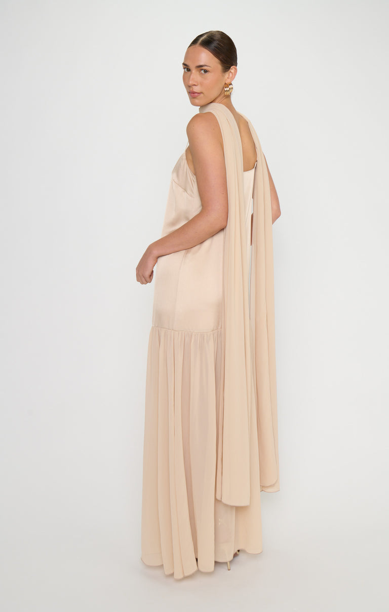 Dalia Maxi Dress, in Champagne Luxe Satin, Size: Large | Show Me Your Mumu