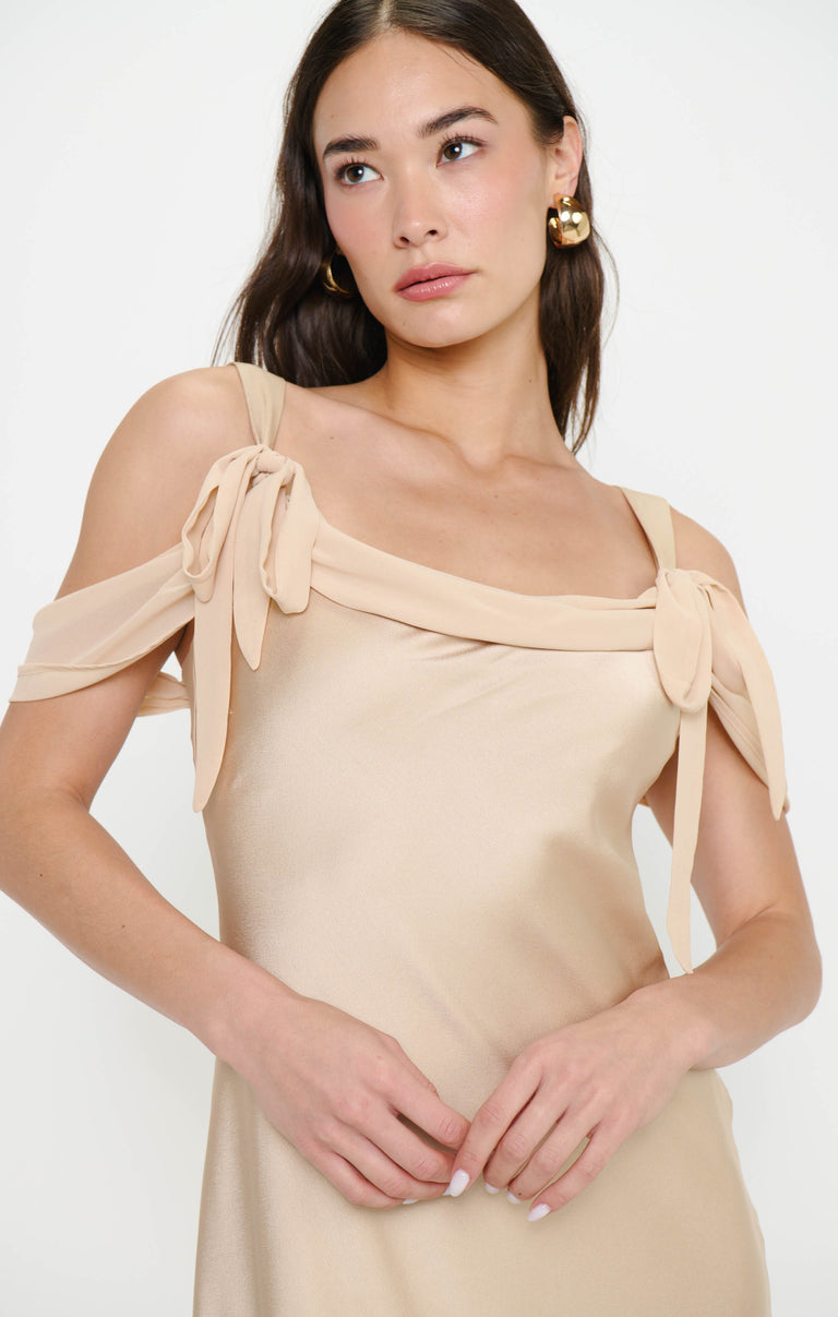 Bella Maxi Dress, in Champagne Luxe Satin, Size: XL | Show Me Your Mumu