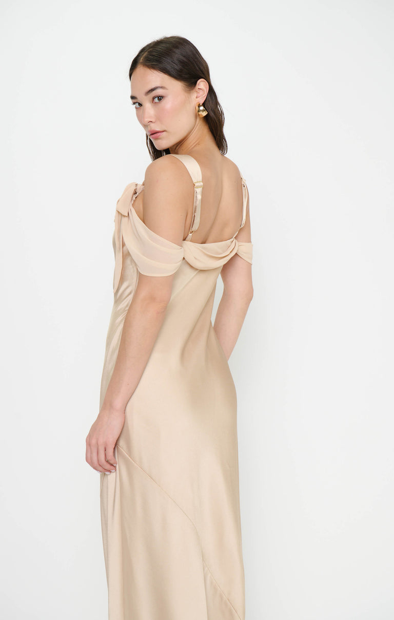 Bella Maxi Dress, in Champagne Luxe Satin, Size: XL | Show Me Your Mumu