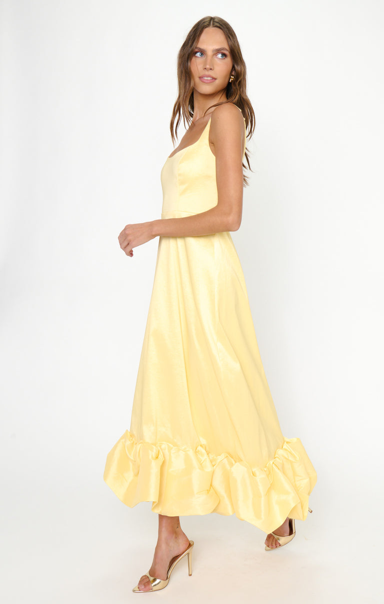 Rebecca Midi Dress, in Pale Yellow Taffeta, Size: Medium | Show Me Your Mumu