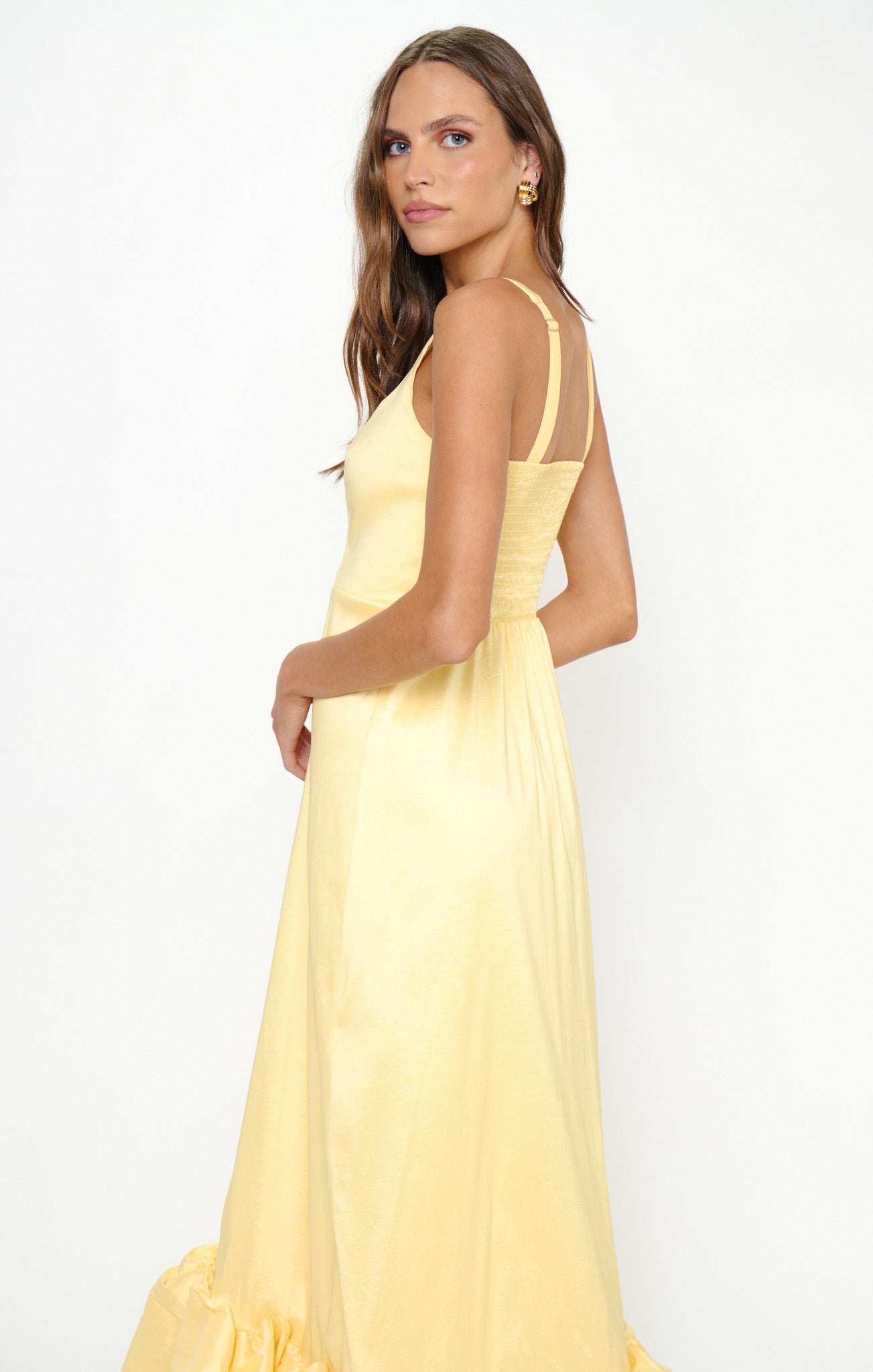 Rebecca Midi Dress, in Pale Yellow Taffeta, Size: Medium | Show Me Your Mumu