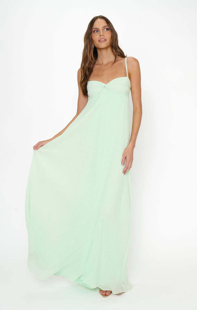 Libby Maxi Dress ~ Pale Yellow Pleated Chiffon
