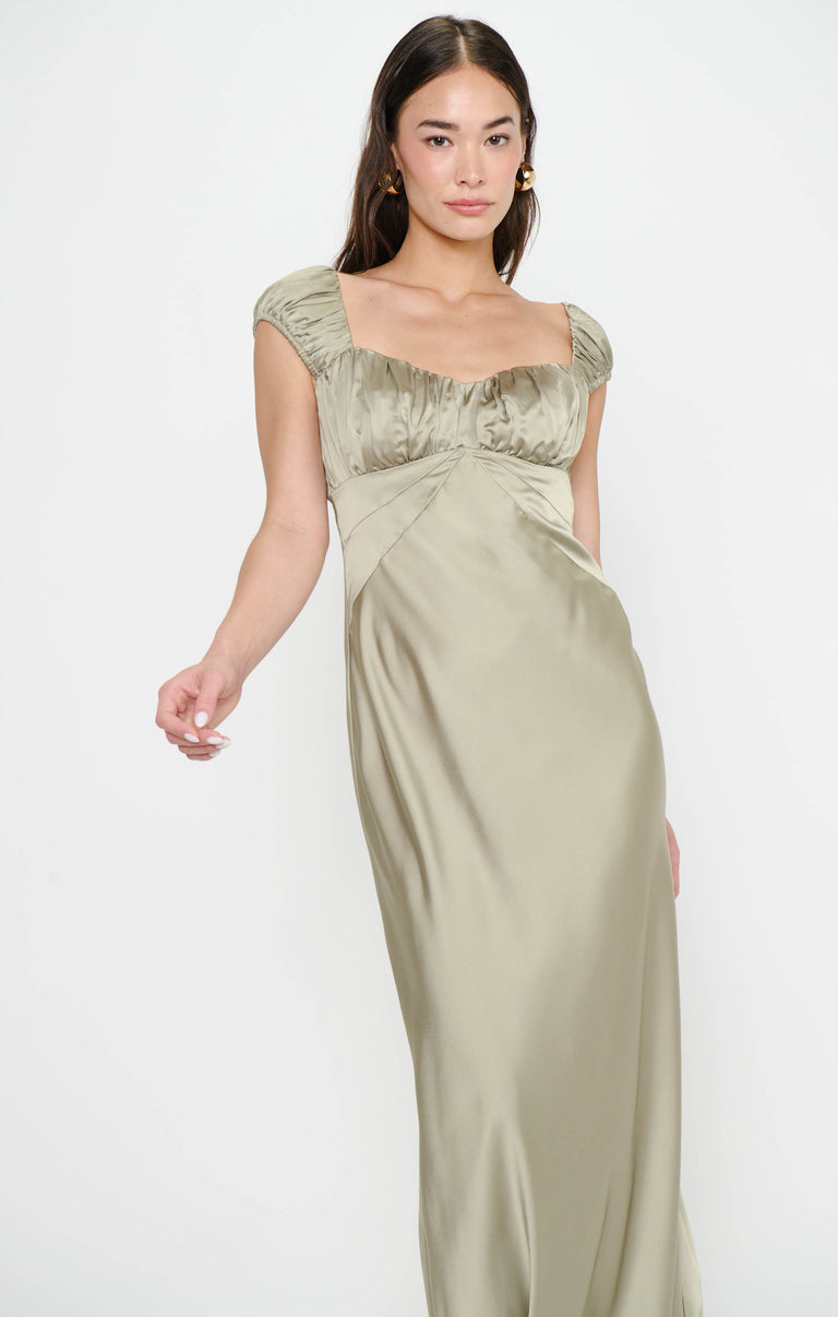 Veronica Maxi Dress, in Moss Green Luxe Satin, Size: Small | Show Me Your Mumu