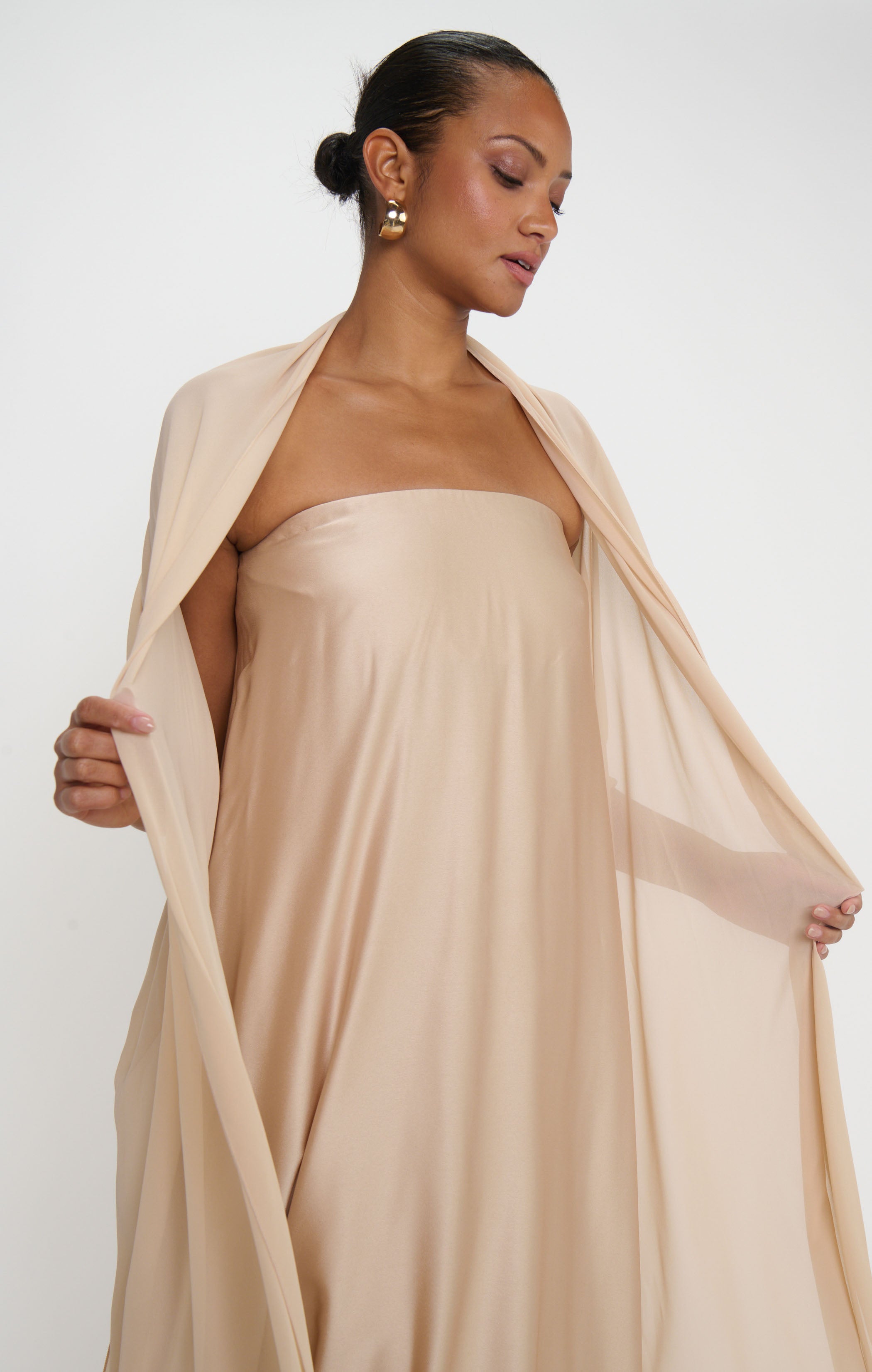 tinsley dress in beige Lady Black Tie - Tinsley Gown - Stretch Off-the-shoulder Dress main image 1