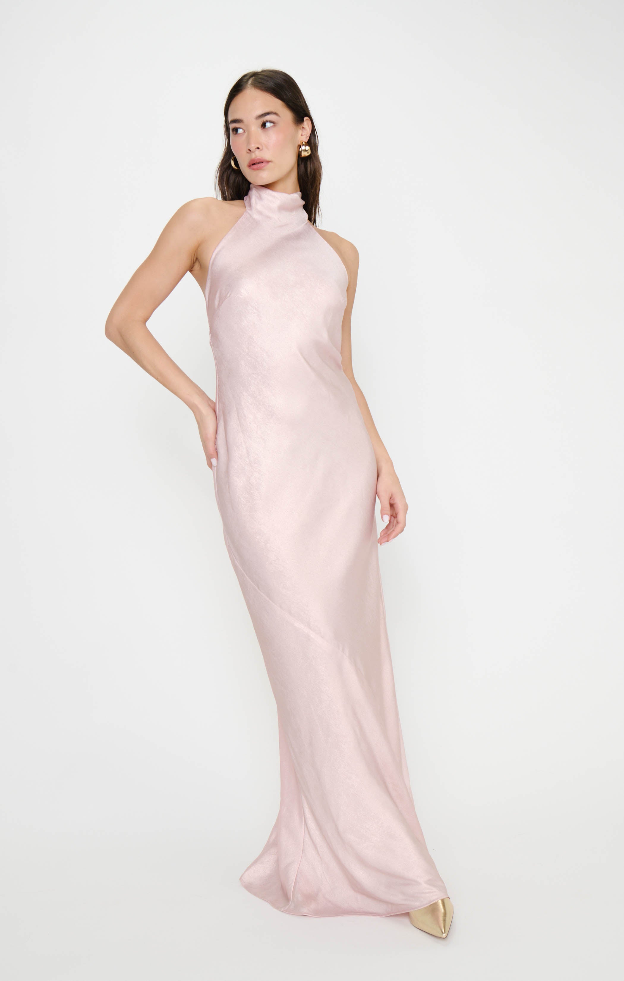 modest long sleeve wedding dress Lisa Maxi Dress, in Powder Pink Chrome, Size: XL | Show Me Your Mumu occasion_Vacay Chic Holiday Office Party Stretch Lining Collection:Lakeside Linen - White