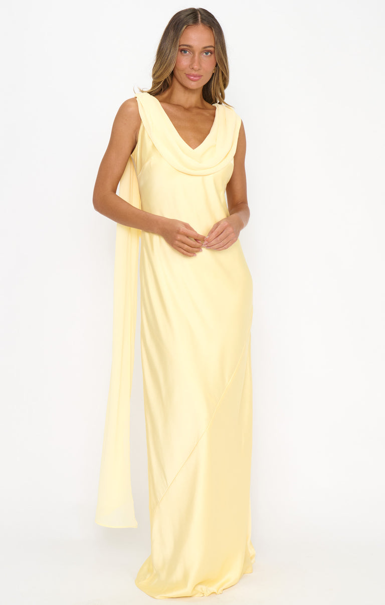 Maya Maxi Dress, in Pale Yellow Luxe Satin, Size: Small | Show Me Your Mumu | Bridesmaid Dresses & Wedding Attendee Dress Maya Maxi Dress, in Pale Yellow Luxe Satin, Size: Small | Show Me Your Mumu | Bridesmaid Dresses & Wedding Attendee Dress