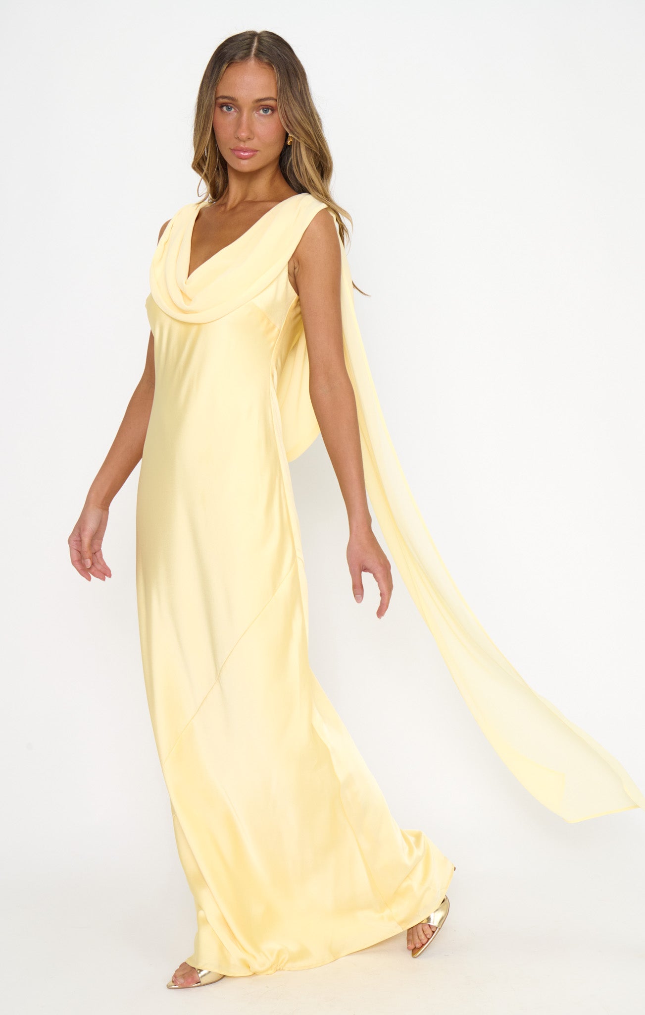 Maya Maxi Dress, in Pale Yellow Luxe Satin, Size: Small | Show Me Your Mumu Maya Maxi Dress, in Pale Yellow Luxe Satin, Size: Small | Show Me Your Mumu