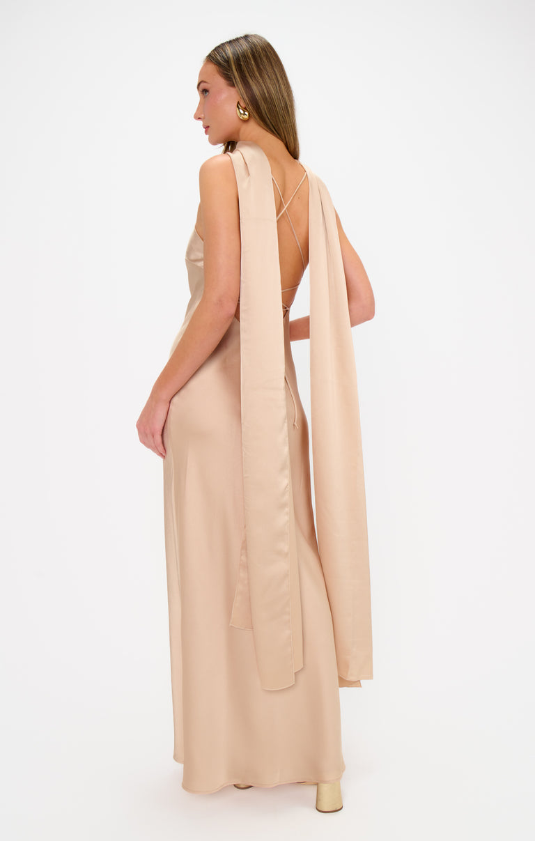 shawl for backless dress Ivory Maxi Evening Dress with an Open Back and Shawl – trinarosh main image 1