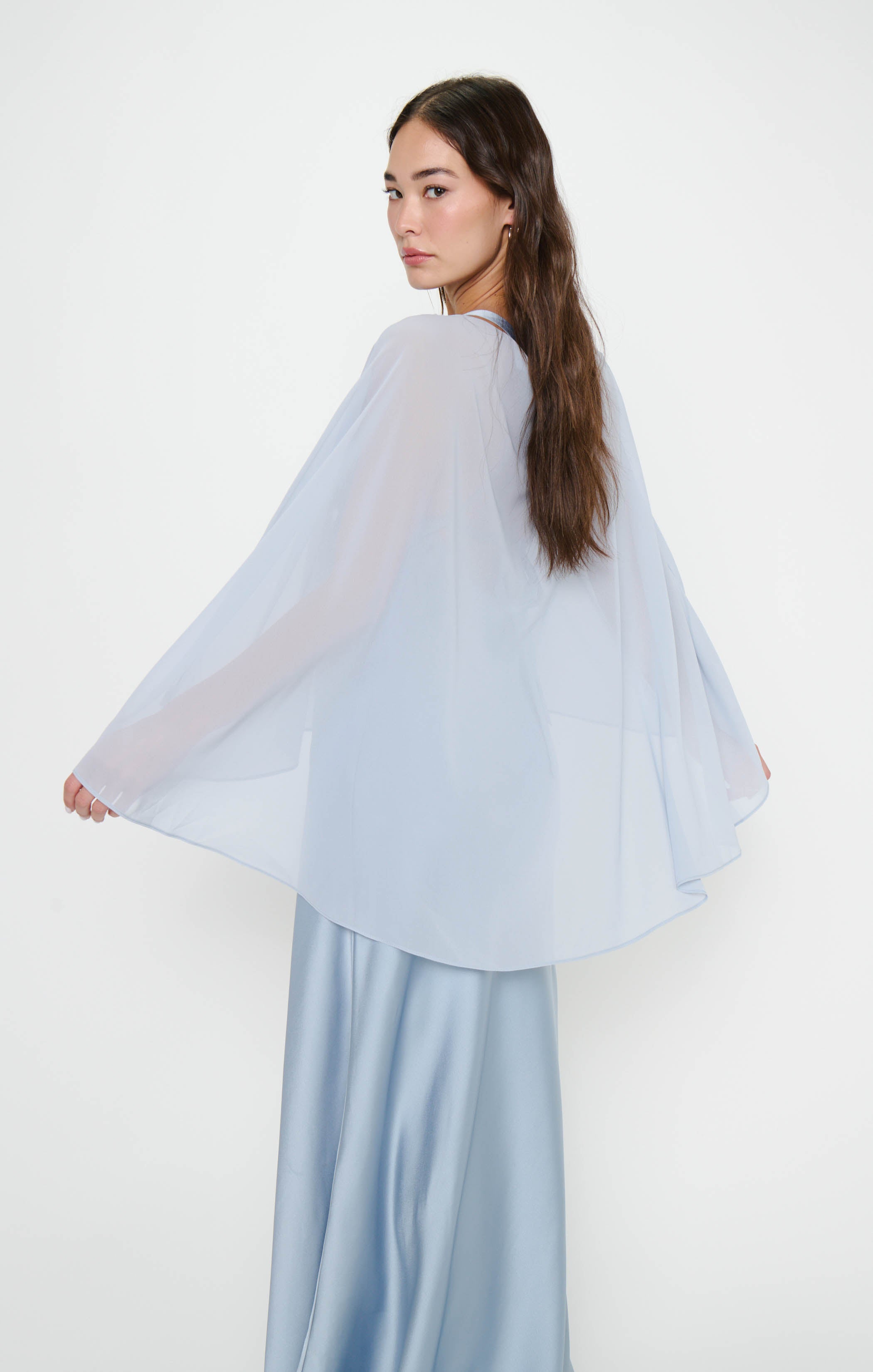 sheer cape for dress Cherish Cape, in Steel Blue Chiffon