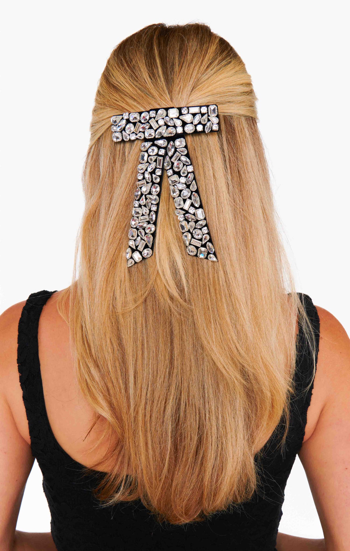 Black Velvet Rhinestone Bow Hair Barrette | NWT Rhinestone Velvet Hair Bow Barrette – The Stylish Daisy main image 3