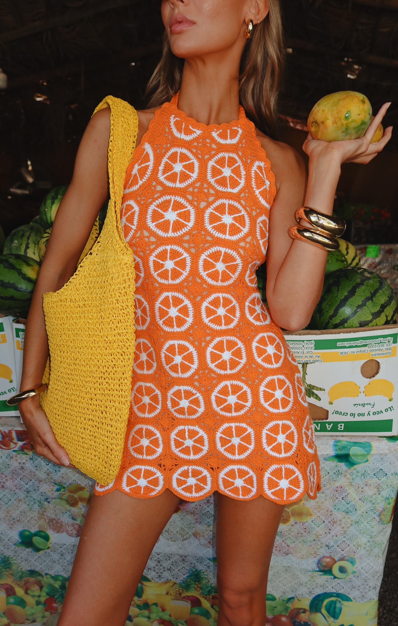 Show Me Your Mumu Happy Halter Mini Dress in Orange