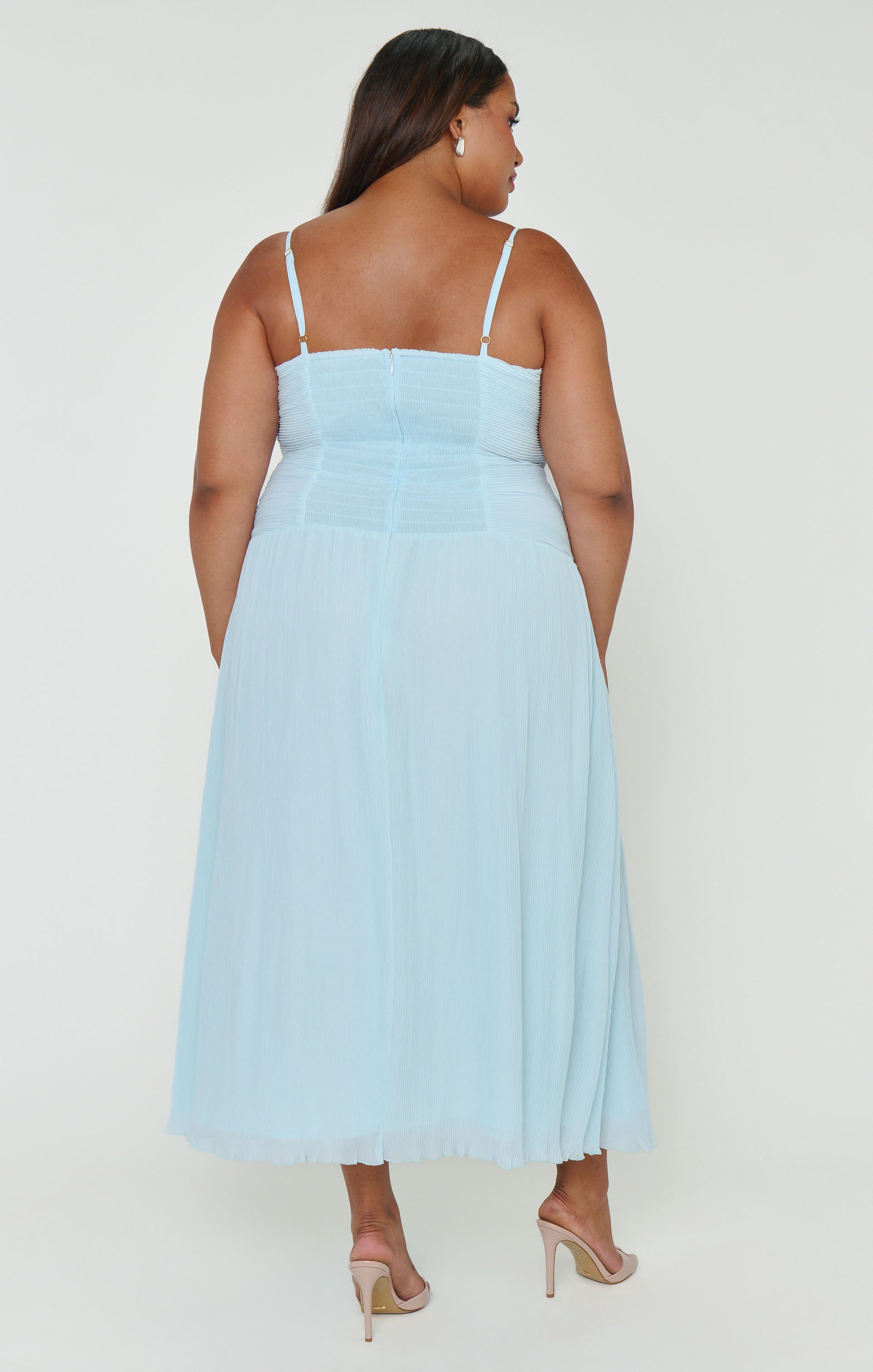blue dress creamyexotica Camille Midi Dress, in Ice Blue, Size: 2XL | Show Me Your Mumu textured maxi dress Color:Pine Women's Mid-Calf Ruffle-Edge Dress Modest Maxi Dresses