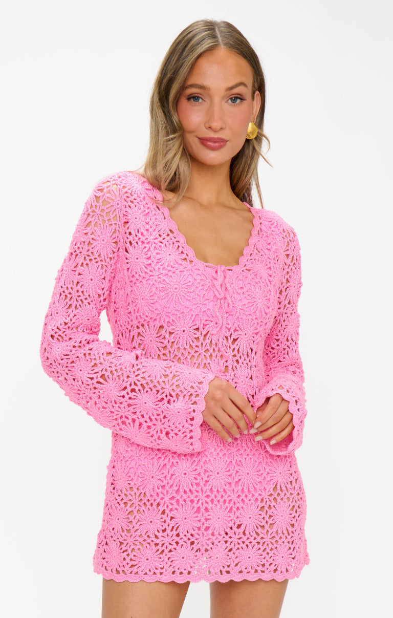 Vacay Mini Coverup ~ Bubblegum Pink Crochet Show Me Your Mumu Vacay Mini Coverup ~ Bubblegum Pink Crochet Show Me Your Mumu