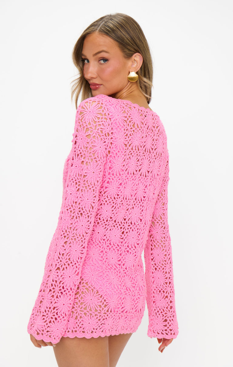 Vacay Mini Coverup ~ Bubblegum Pink Crochet – Show Me Your Mumu