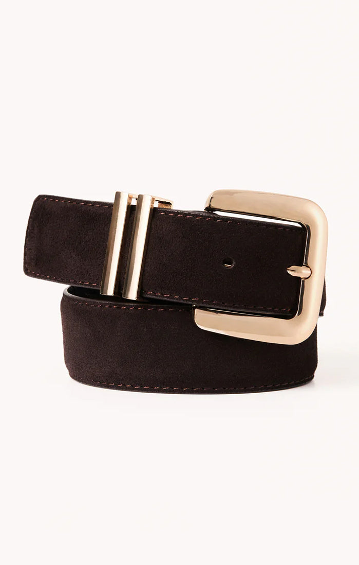 Billini Delta Belt ~ Dark Cacao Suede Leather Gold – Show Me 