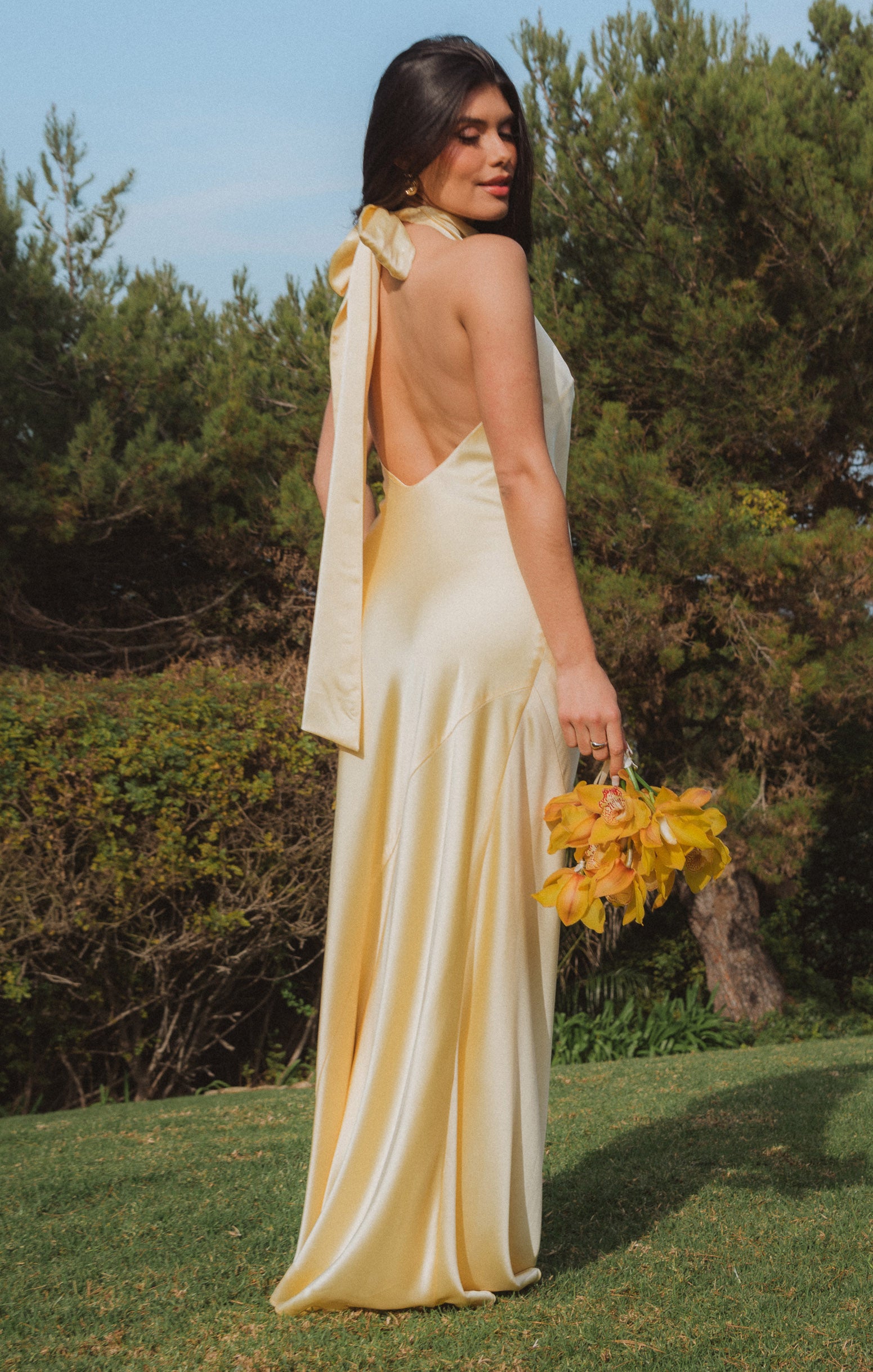 Lisa Maxi Dress, in Pale Yellow Luxe Satin | Show Me Your Mumu | Bridesmaid Dresses & Wedding Attendee Dress