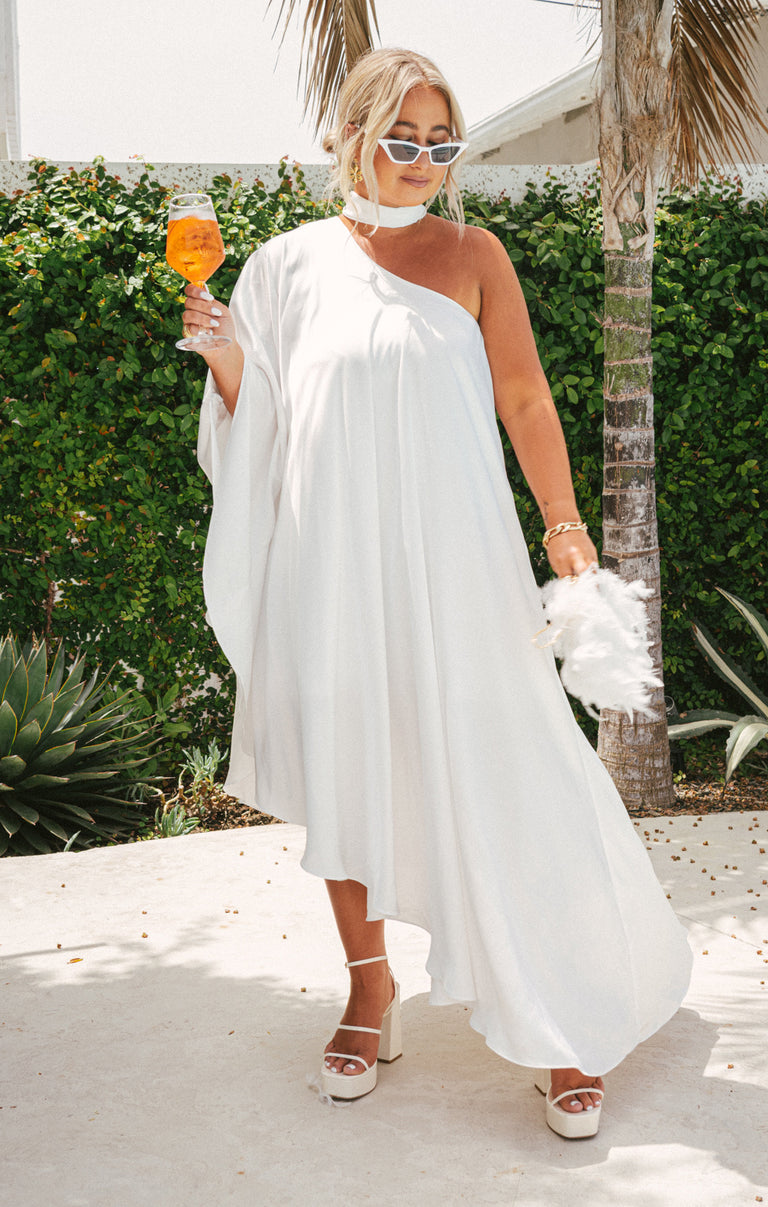 Rhea One Shoulder Dress ~ Ivory Luxe Satin Show Me Your Mumu Rhea One Shoulder Dress ~ Ivory Luxe Satin Show Me Your Mumu