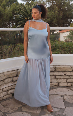 Dalia Maxi Dress ~ Steel Blue Luxe Satin