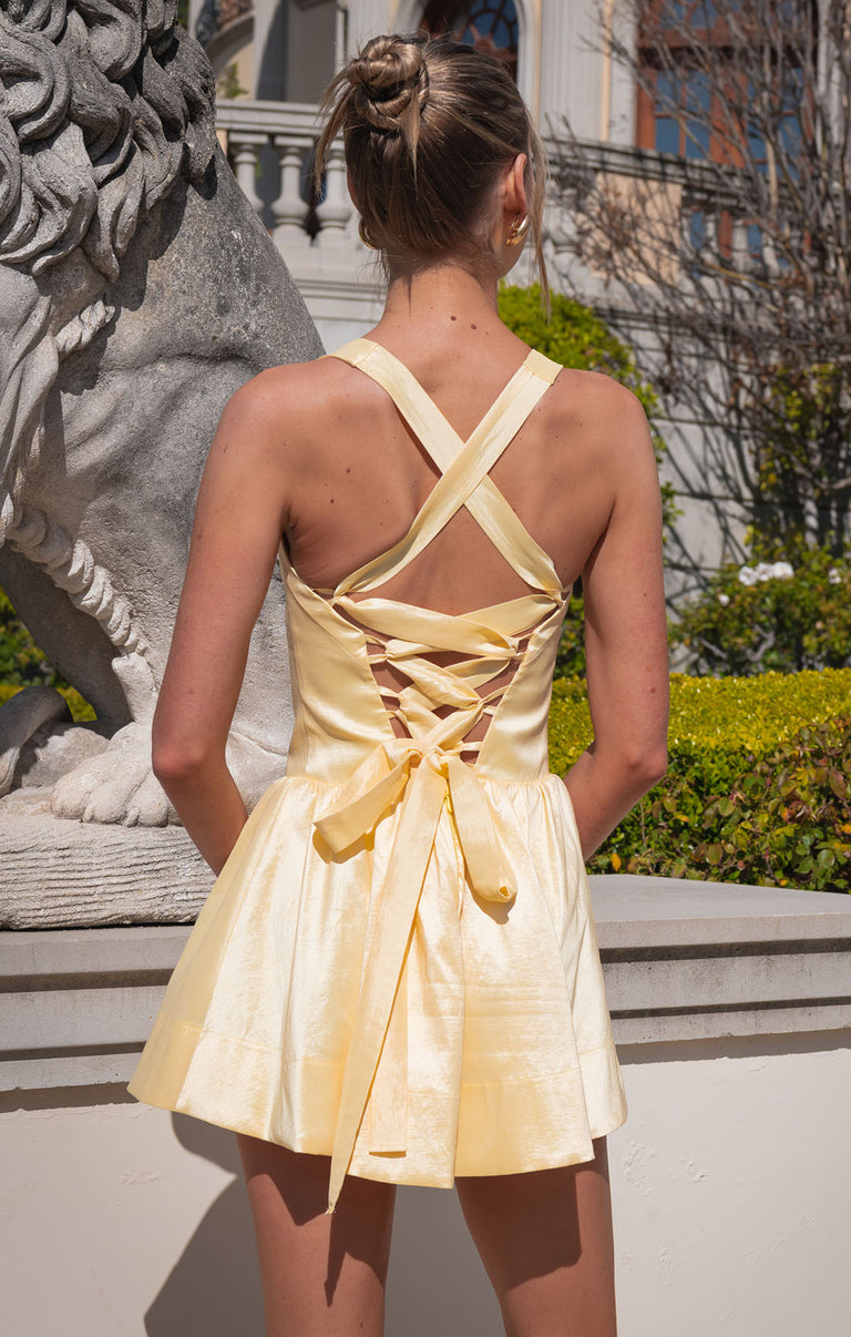 Abigail Mini Dress ~ Pale Yellow Taffeta – Show Me Your Mumu