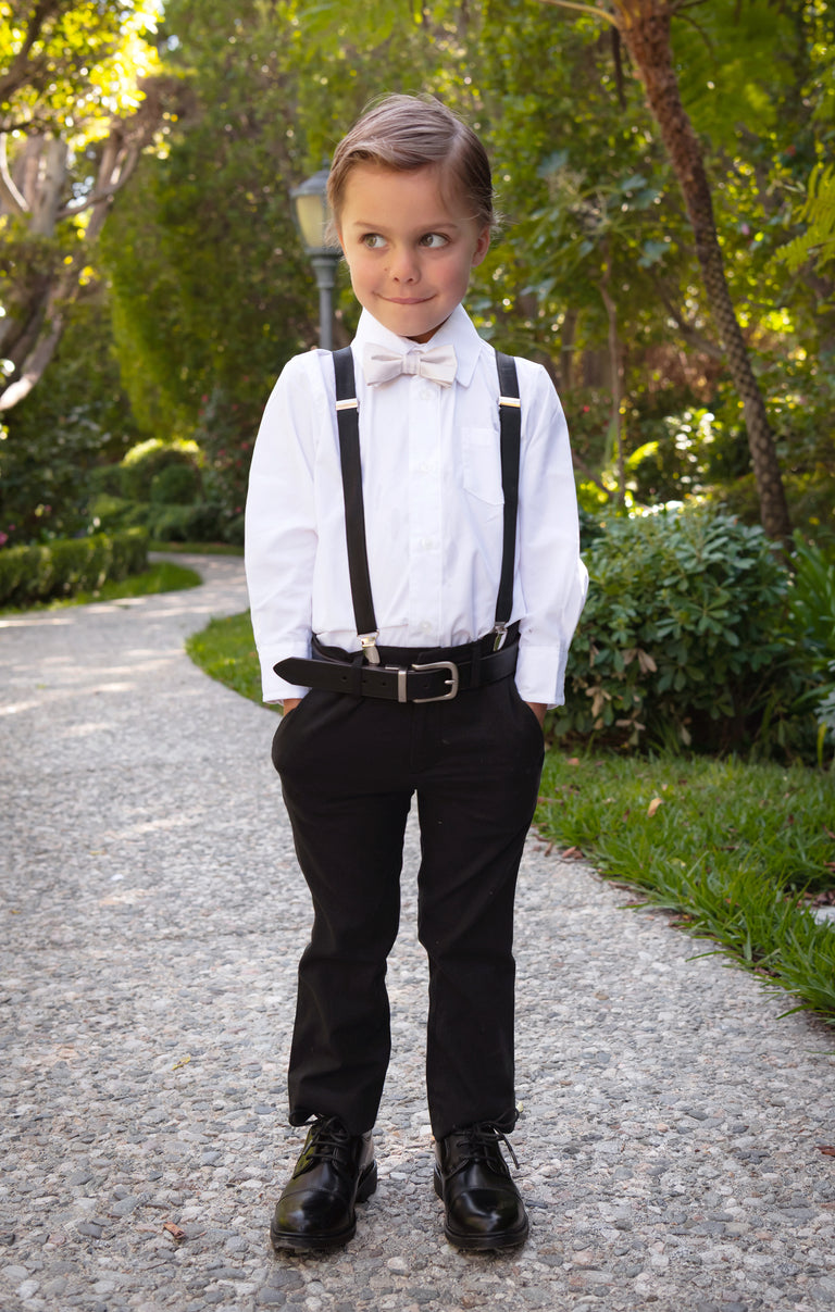 black dress shirt with suspenders Aimehonpe Boys Long Sleeve Poplin Formal Uniform Woven Bow Tie Set Outfit, Black, Small: Clothing, Shoes & Jewelry day (and night) comfort Liza Black Ultra-Fine Virgin Wool