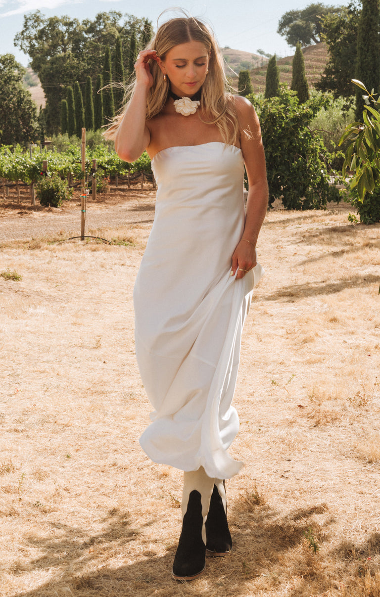 Taylor Tube Maxi Dress, in Ivory Luxe Satin, Size: Large | Show Me Your Mumu | Bridesmaid Dresses Taylor Tube Maxi Dress, in Ivory Luxe Satin, Size: Large | Show Me Your Mumu | Bridesmaid Dresses