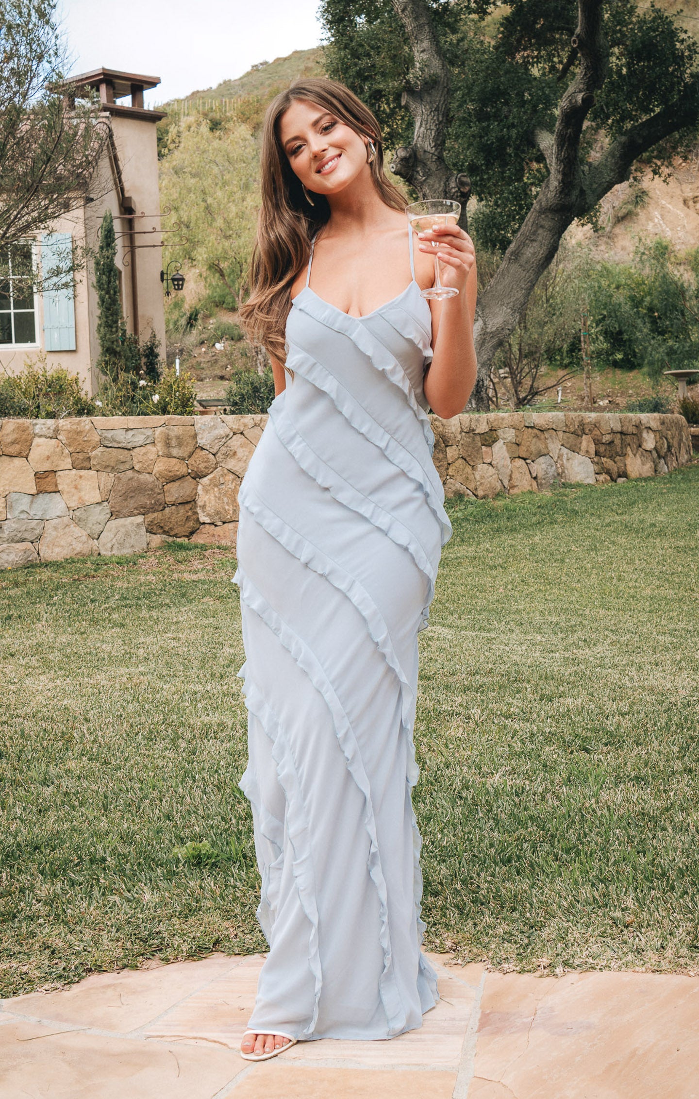 Romance Ruffle Dress Steel Blue Chiffon – Show Me Your Mumu