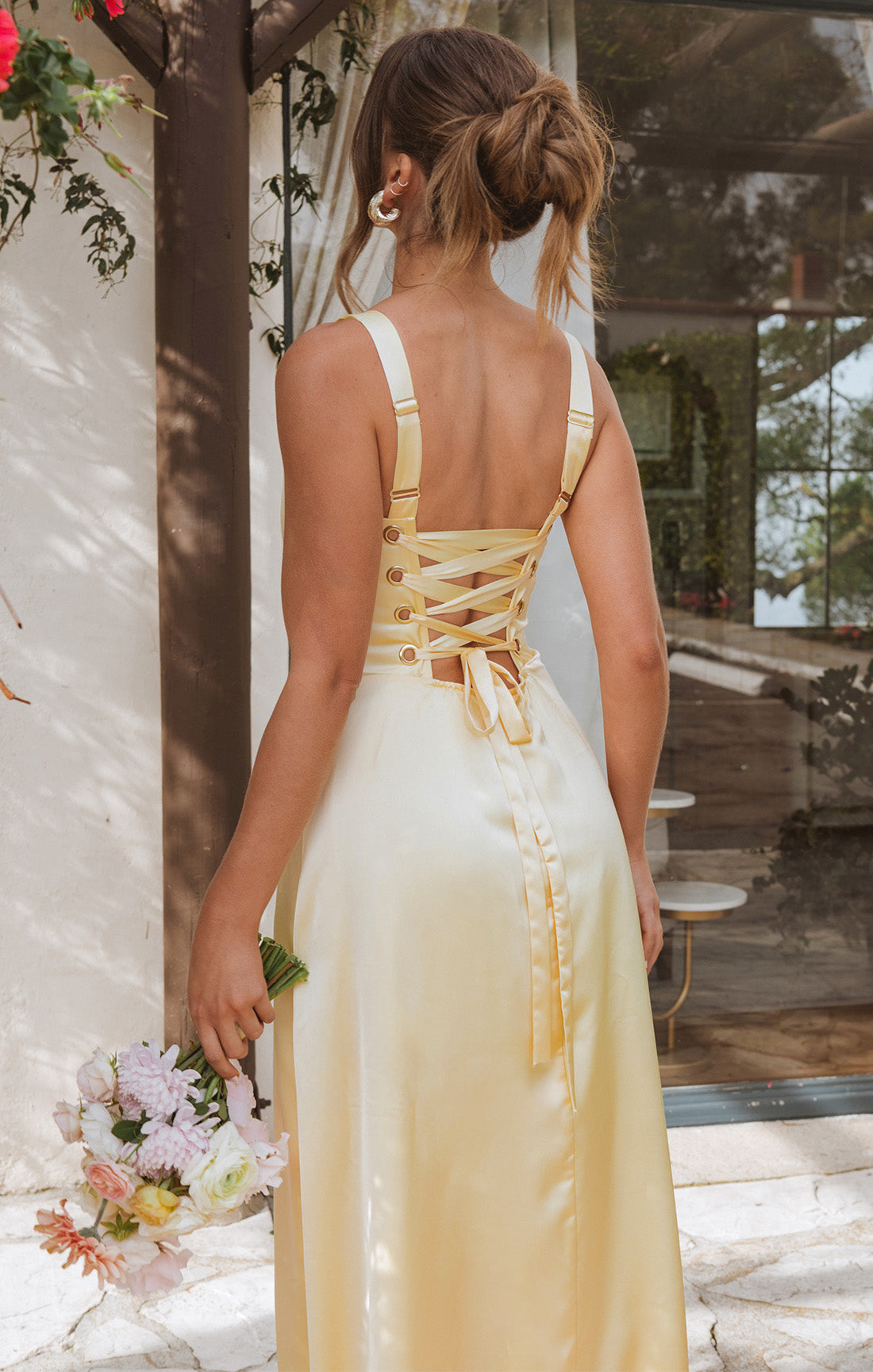 Clarissa Corset Dress ~ Pale Yellow Luxe Satin Show Me Your Mumu Clarissa Corset Dress ~ Pale Yellow Luxe Satin Show Me Your Mumu