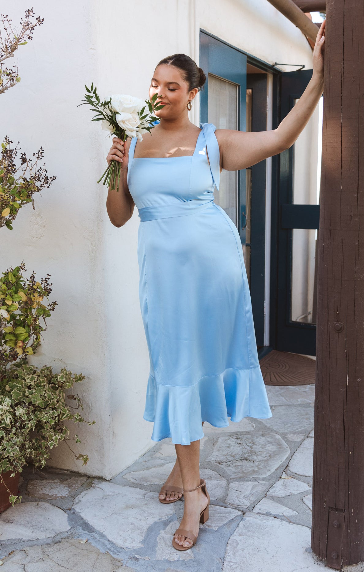 blessings midi dress blue Garden Midi Dress, in Baby Blue Luxe Satin, Size: Small | Show Me Your Mumu