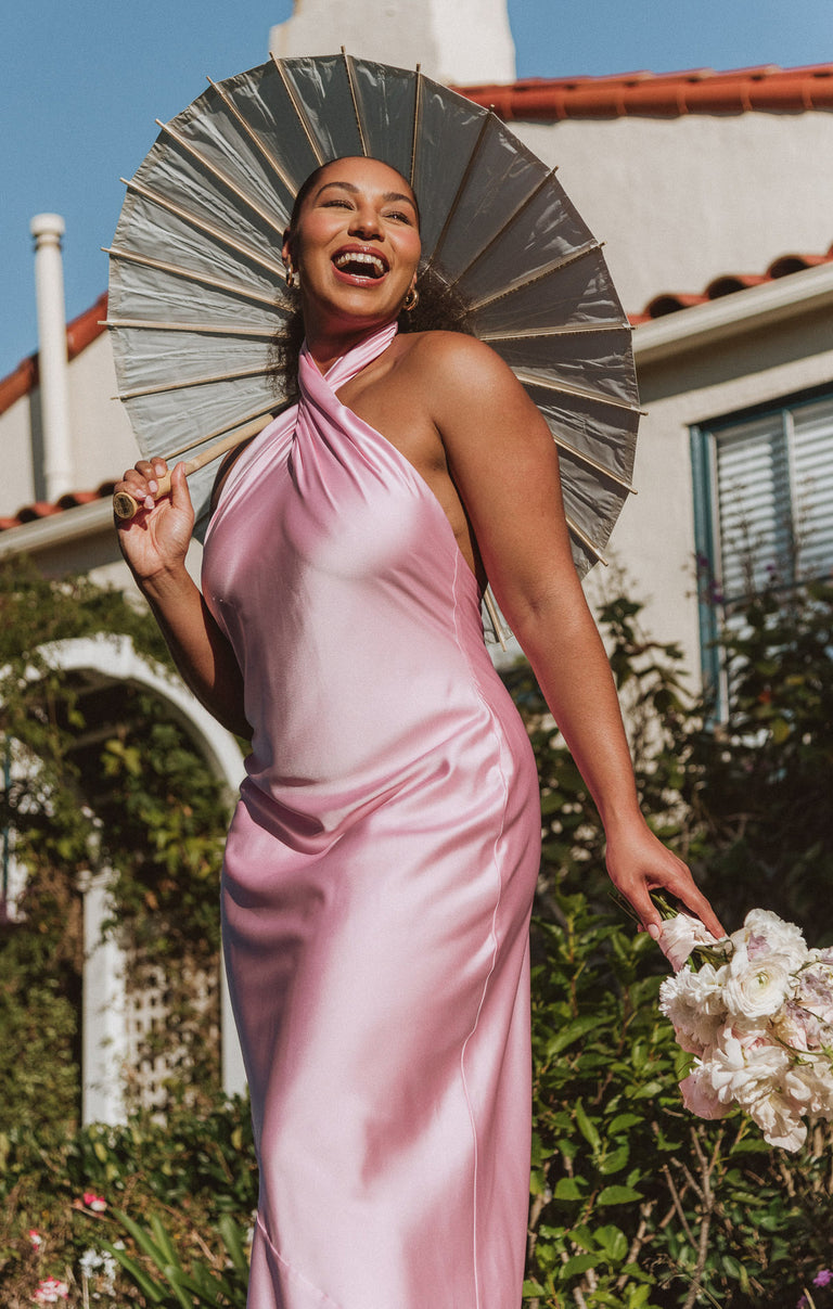 Pink Women's Maxi Dresses For Special Occasions Jasmine Halter Maxi Dress, In Light Pink Luxe Satin, Size: XS Show Me Your Mumu Bridesmaid Dresses Wedding Attendee Dress Pink Women's Maxi Dresses For Special Occasions Jasmine Halter Maxi Dress, In Light Pink Luxe Satin, Size: XS Show Me Your Mumu Bridesmaid Dresses Wedding Attendee Dress