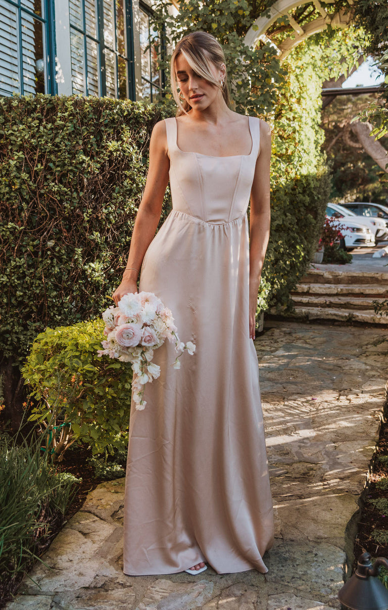 Nina Maxi Dress, in Champagne Luxe Satin, Size: Xs | Show Me Your Mumu