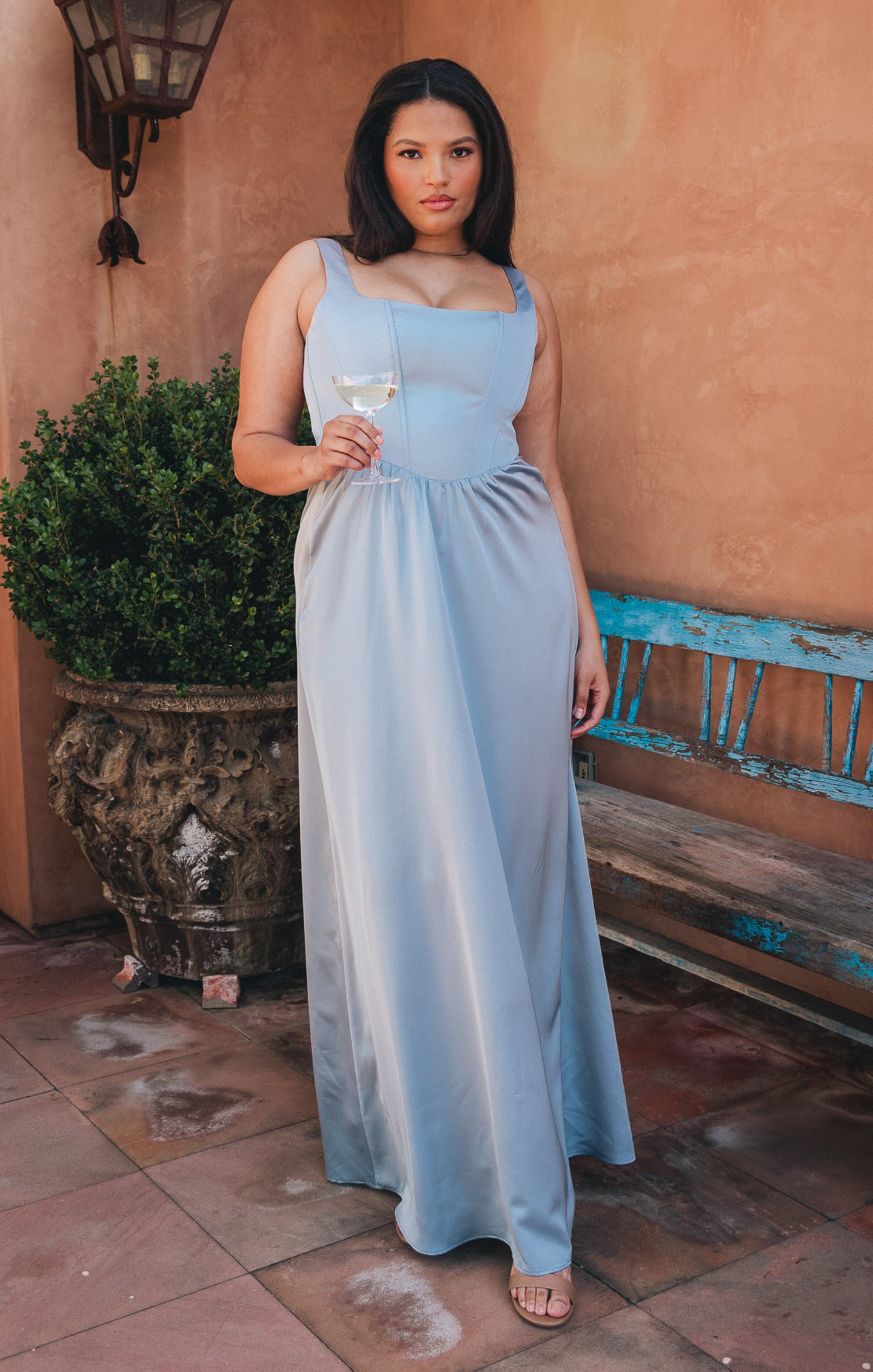 Nina Maxi Dress, in Steel Blue Luxe Satin, Size: Xs | Show Me Your Mumu | Bridesmaid Dresses & Wedding Attendee Dress